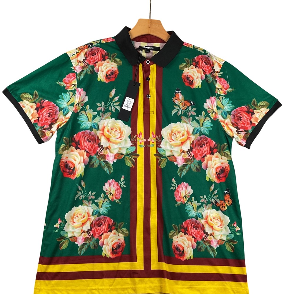 Fashion Nova Men Dozens Of Roses Short Sleeve Polo Green Floral 2221922545 Large